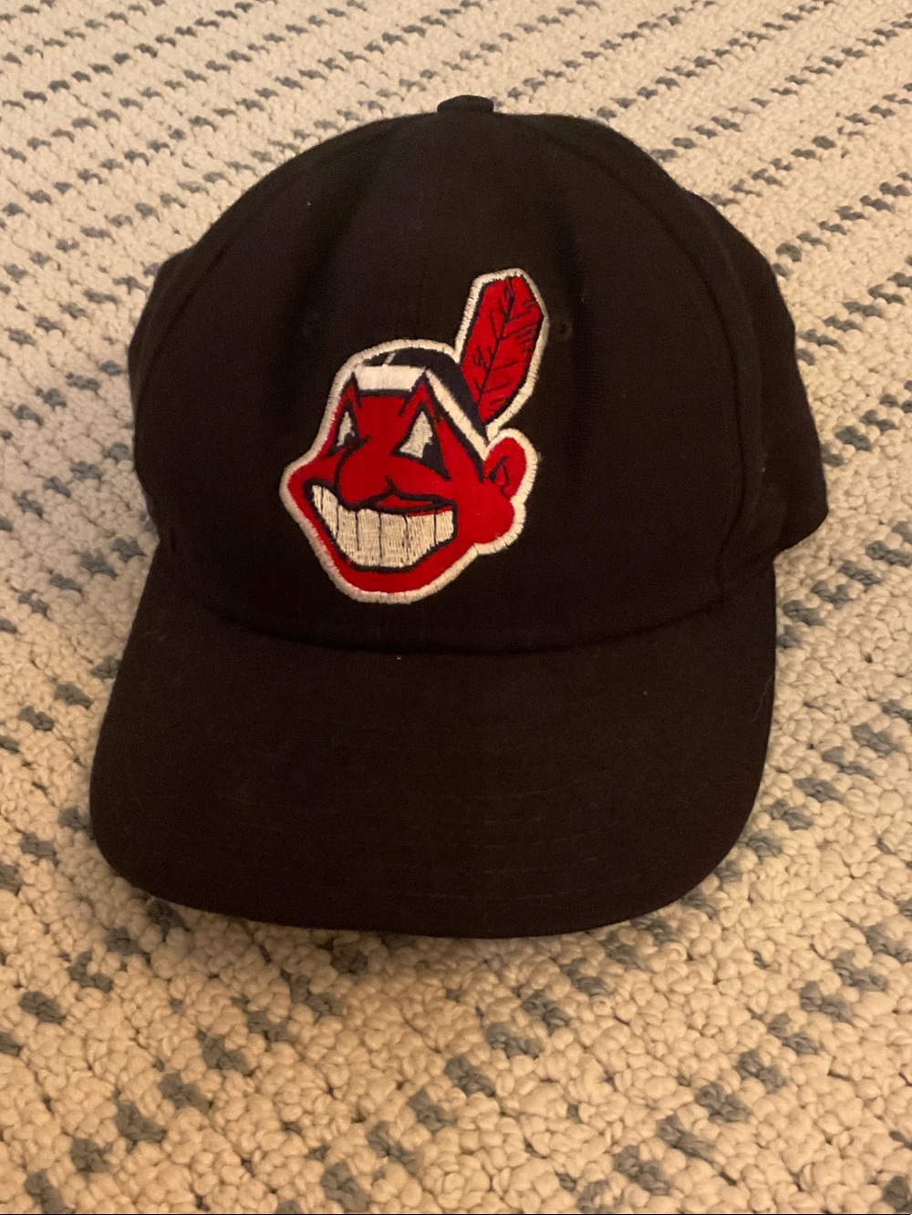 Black men’s Baseball Cap with Red Mascot Patch